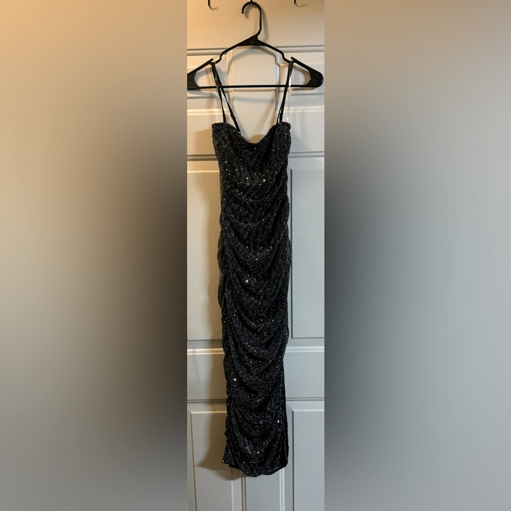 Fashion Nova Medium Evening Dress, Black w/ Silver & Gold Accents